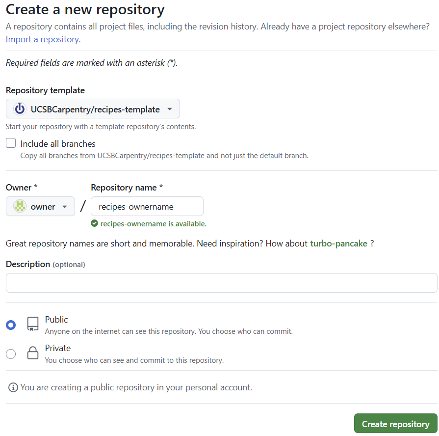 Creating a repo from a template