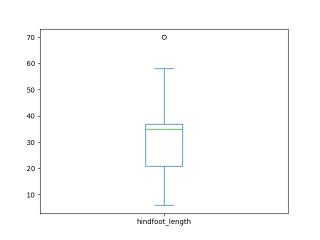 Box plot of the hindfoot_length variable