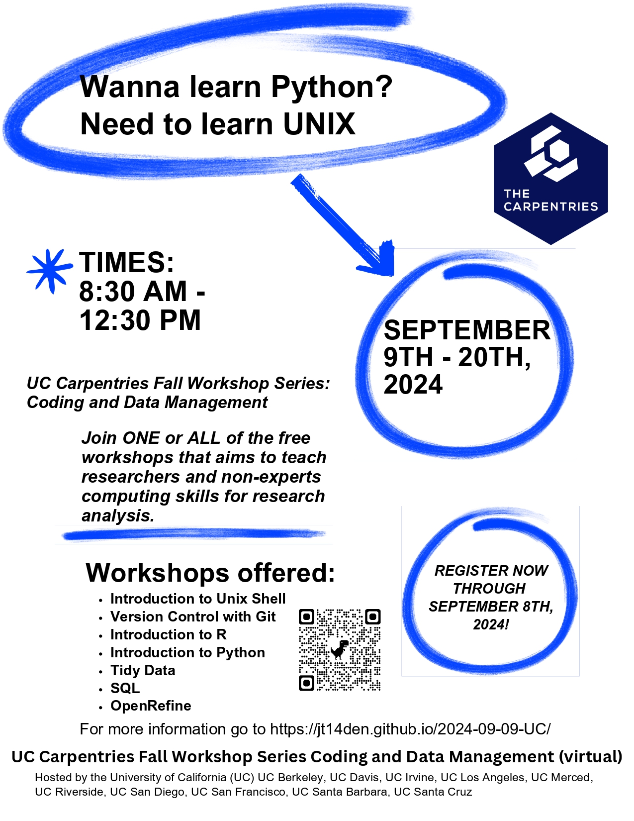 2024 UC Carpentries Workshop Series flier